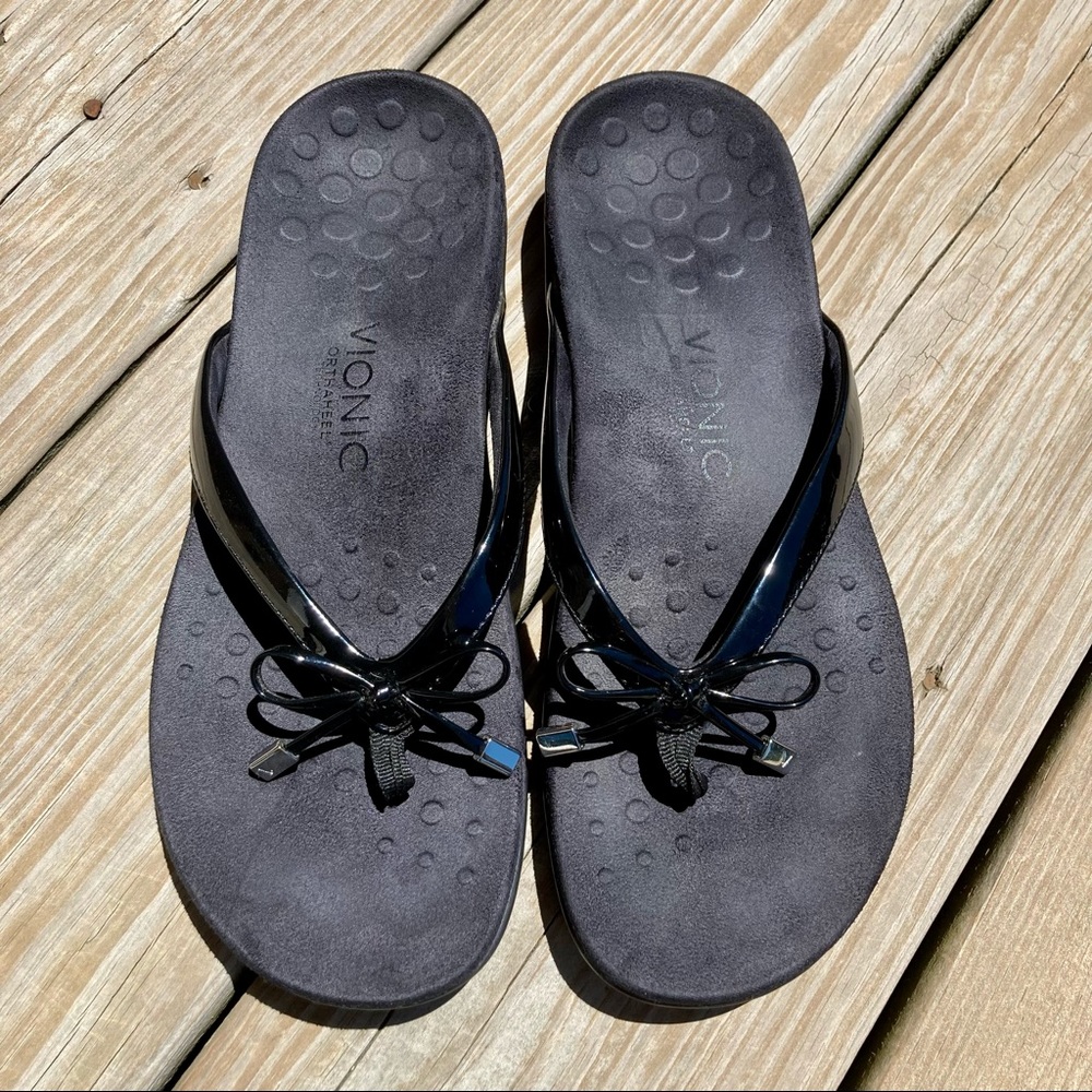 Vionic Bella Toe Post Black Sandals Size 9